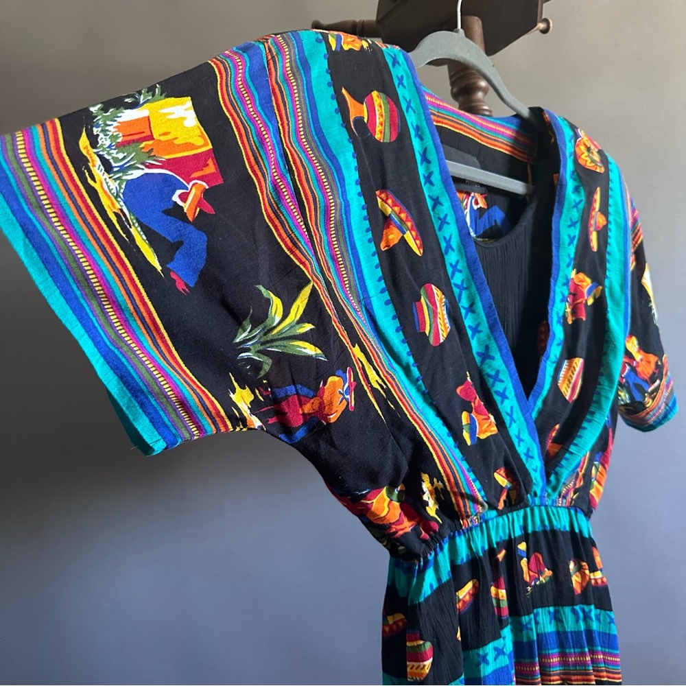 ✨ Vintage PHOEBE Petites Fiesta Print Dress – Southwestern Mexican Sombrero Scen - Picture 3 of 11